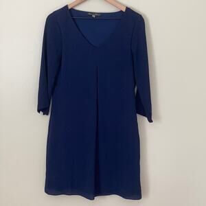Rose & Olive Navy Blue V Neck 3/4 Lenght Sleeve Dress Lined Size XS